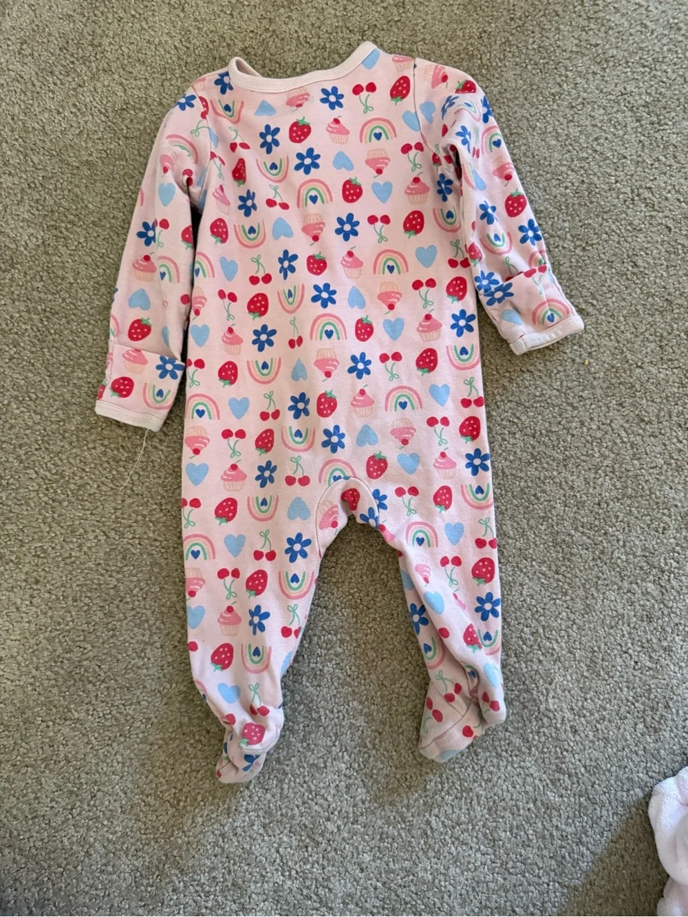 Pink Rainbow & Strawberry Footed Onesie for Kids